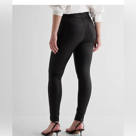 Express Shiny Black Button-Detail Pants coated faux leather look curvy - Picture 3 of 9